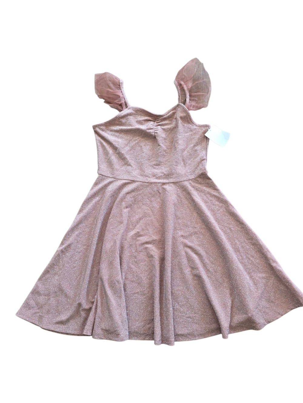 Nordstrom Rose Gold Sparkle Flutter-Sleeve Dress Girls XL